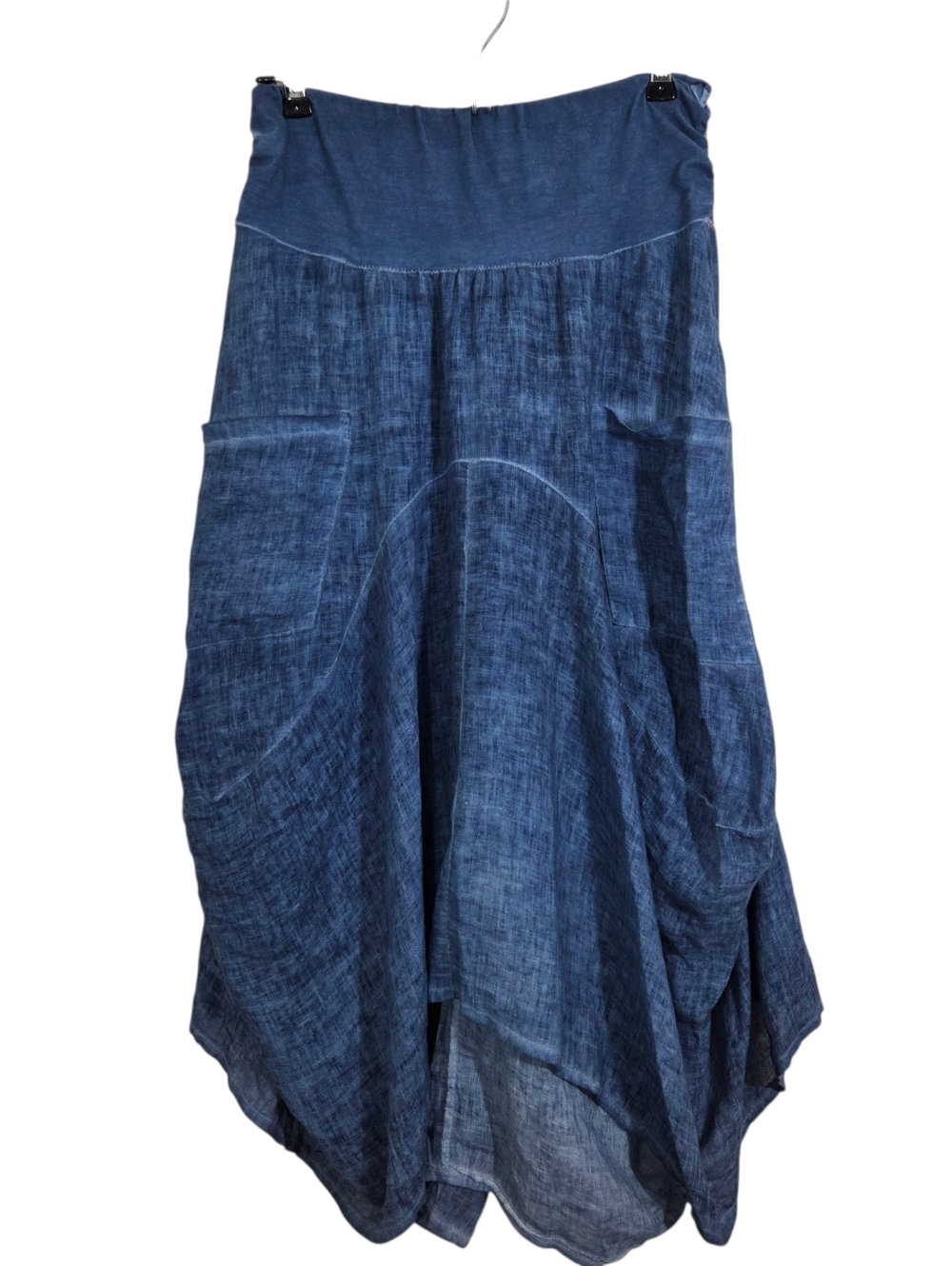 NWT Inizio Magic Linen Skirt Italy Bubble Hem Lagenlook Boho Blue Size Large
